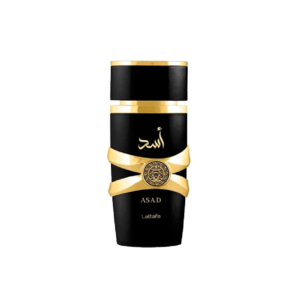 Perfume árabe Lattafa Asad para hombre con notas de pimienta negra y tabaco.