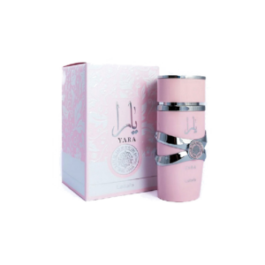 Perfume árabe Lattafa Yara rosa para mujer original con notas dulces y cremosas.